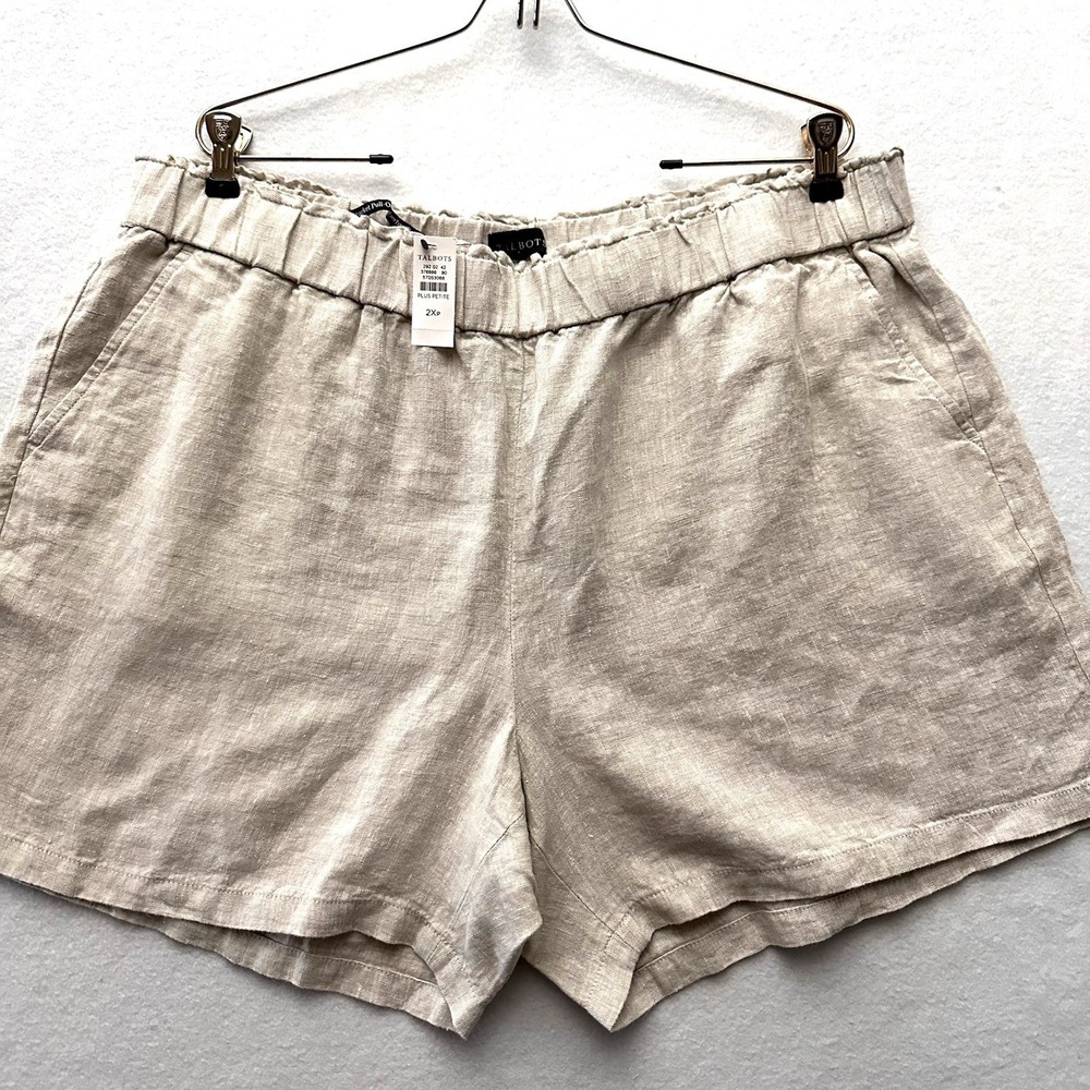 Talbots Shorts 2XLP Nantucket Pull-OnPaperbag Short Linen Beige NWT 2XP Petite‎